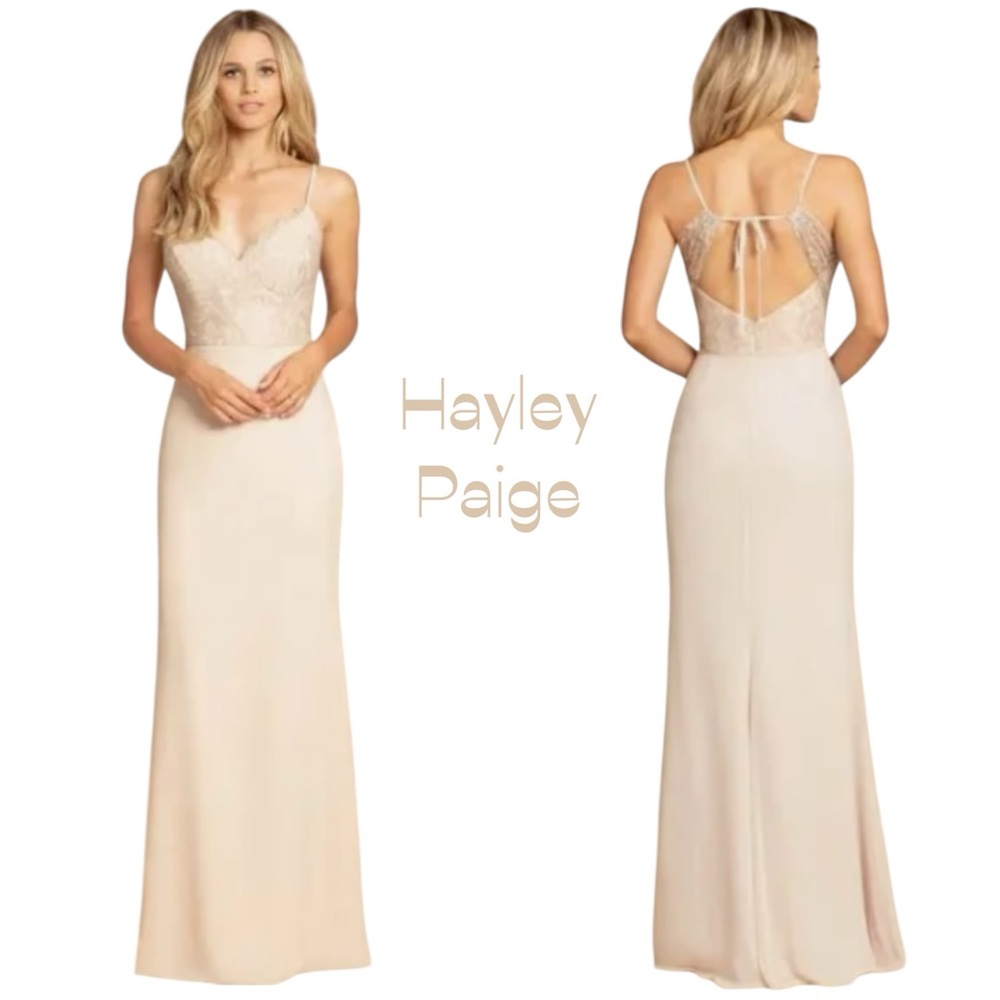 Hayley Paige Cream Lace Occasion Feminine Event Maxi Dress NWOT Size 10